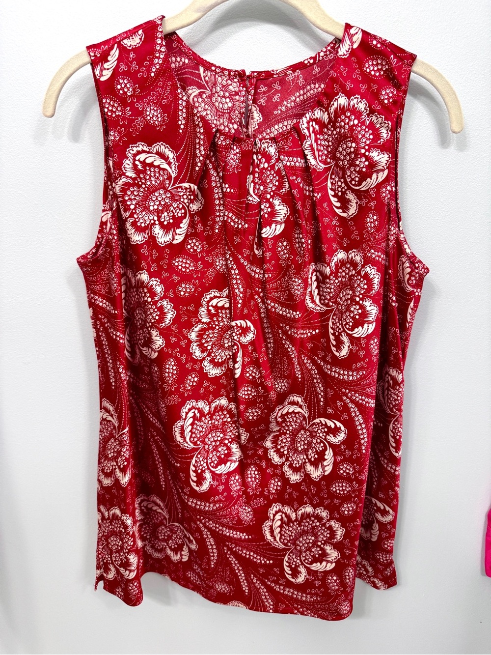 Silk Red Floral Sleeveless Blouse Top Women’s M Cottagecore Boho